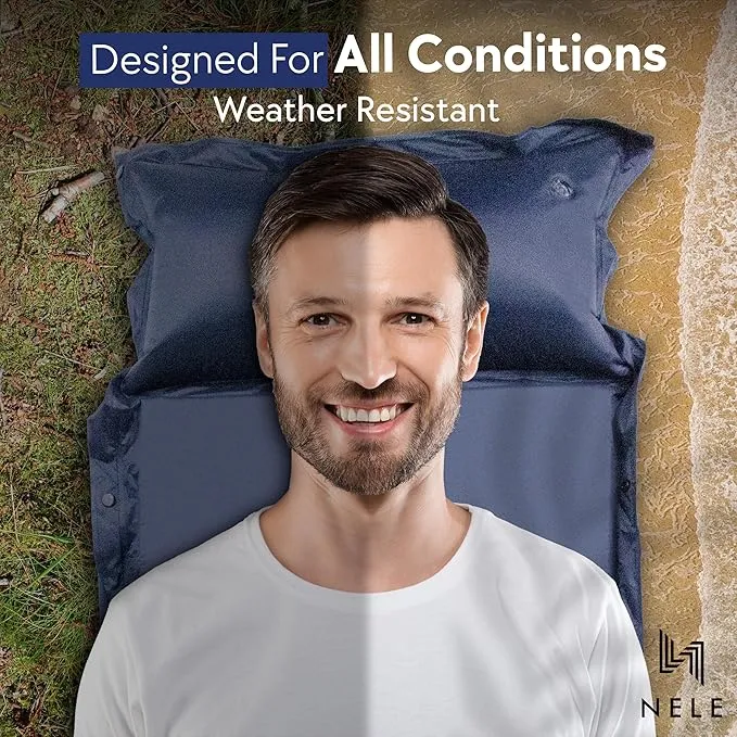 NELE Polyester Self Inflating Sleeping Pad Camping - Portable Camping Mattress, Easy to Inflate Sleeping Mat for Hiking, Traveling & Backpacking (2''/Dark Blue)