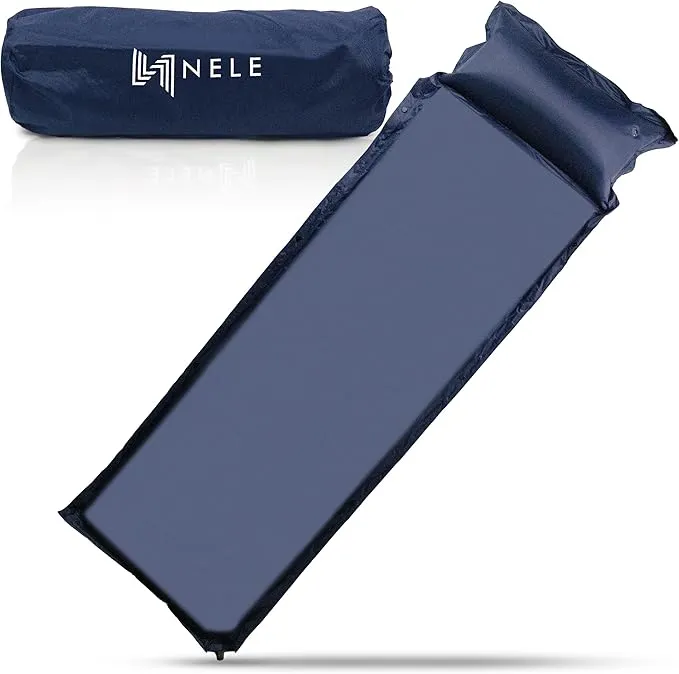NELE Polyester Self Inflating Sleeping Pad Camping - Portable Camping Mattress, Easy to Inflate Sleeping Mat for Hiking, Traveling & Backpacking (2''/Dark Blue)