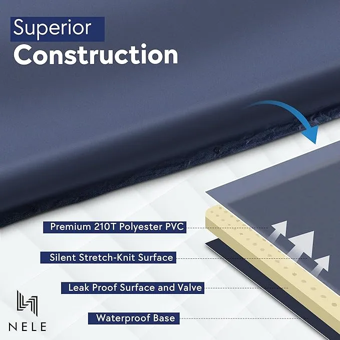 NELE Polyester Self Inflating Sleeping Pad Camping - Portable Camping Mattress, Easy to Inflate Sleeping Mat for Hiking, Traveling & Backpacking (2''/Dark Blue)