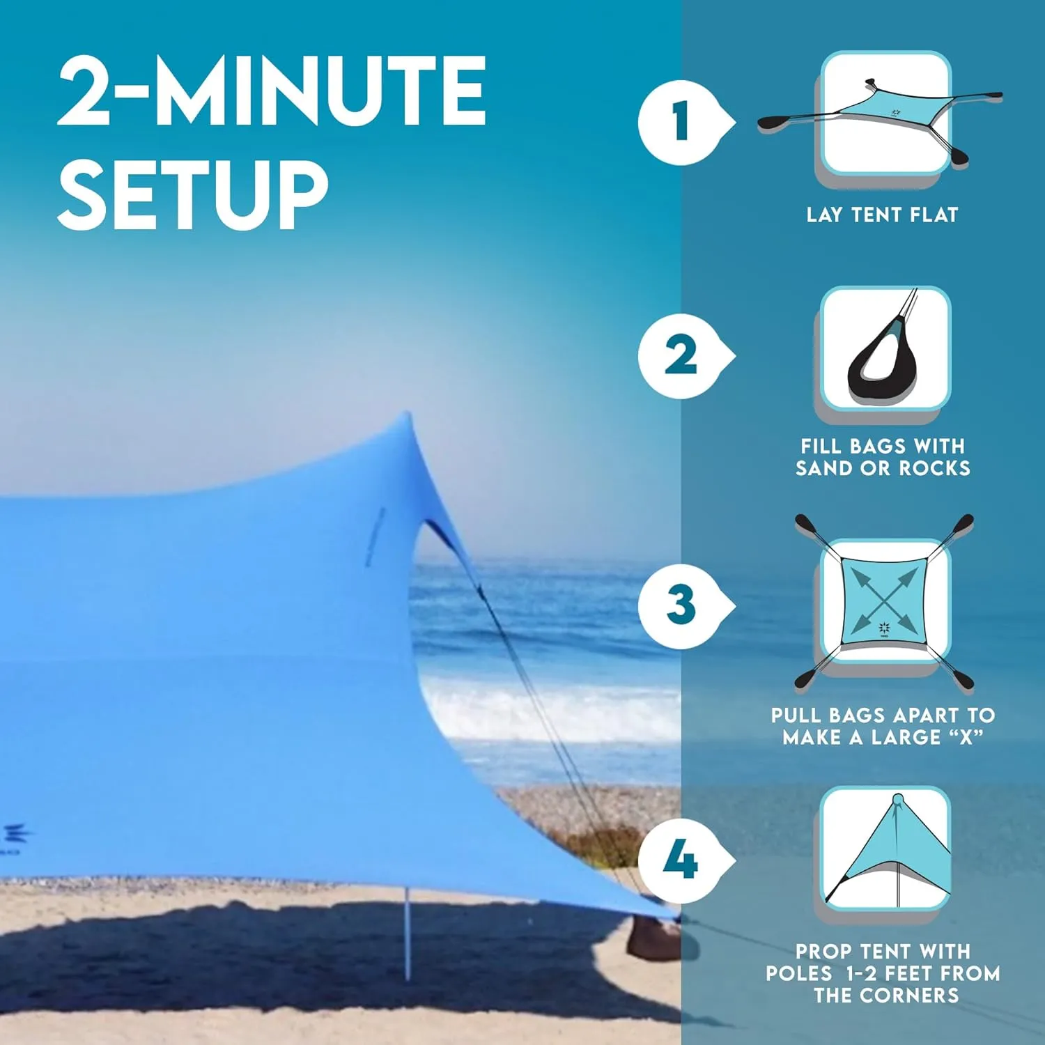 Neso Gigante - Portable Beach Tent - Ideal to Enjoy with Family and Friends - UPF 50 , Water-Resistant, and Lightweight - Periwinkle Blue, 11' x 11'