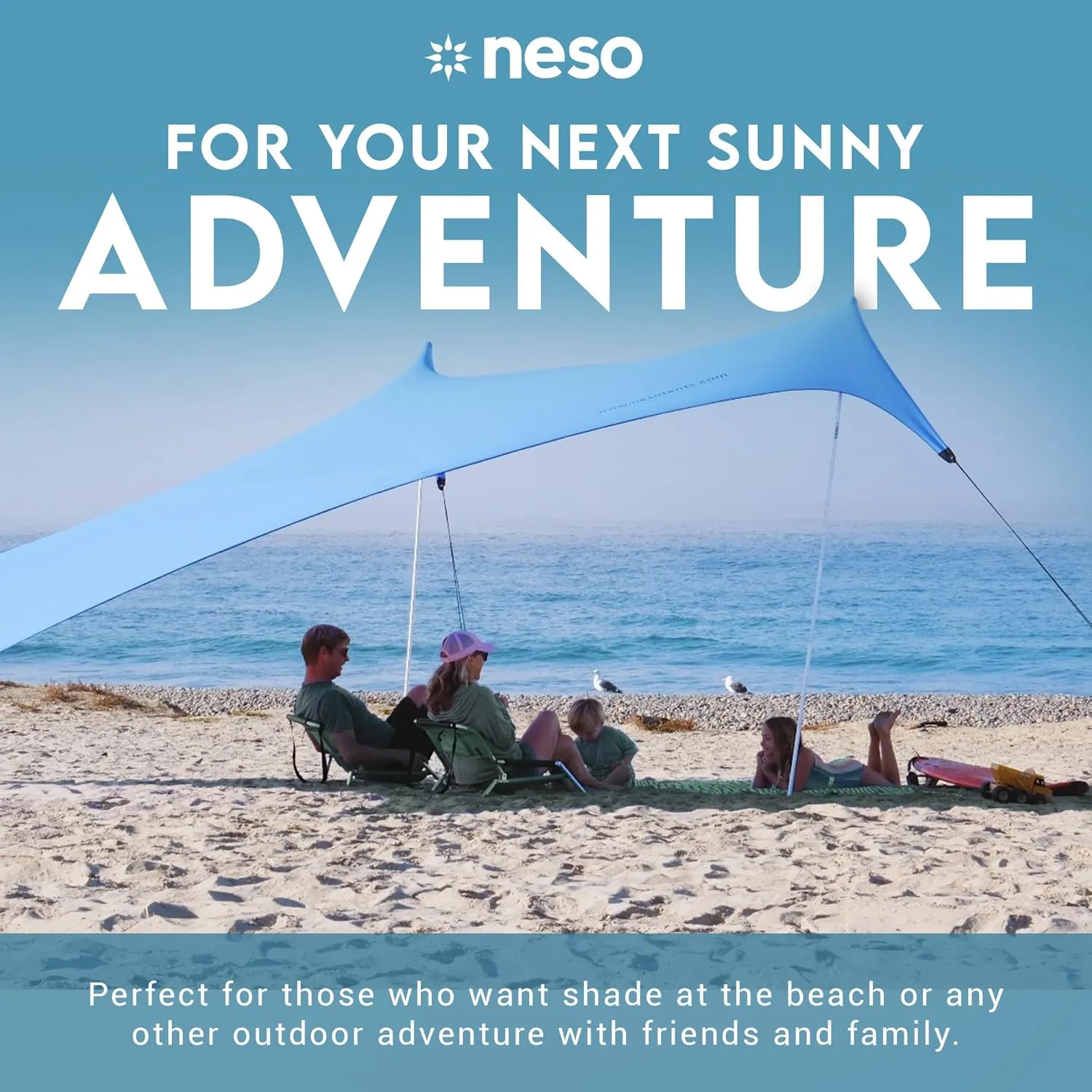 Neso Gigante - Portable Beach Tent - Ideal to Enjoy with Family and Friends - UPF 50 , Water-Resistant, and Lightweight - Periwinkle Blue, 11' x 11'