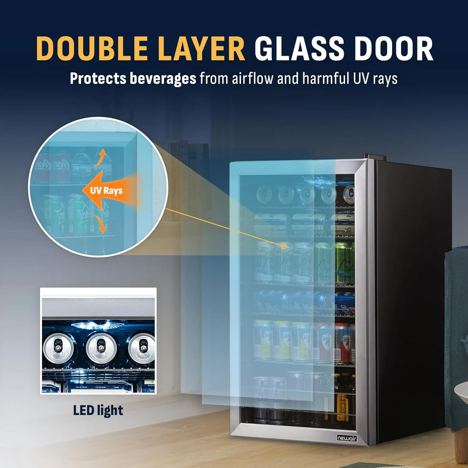NewAir Beverage Refrigerator Cooler - 126 Cans Free Standing with Right Hinge Glass Door, Mini Fridge Beverage Organizer Perfect For Beer, Wine, Soda, And Cooler Drinks