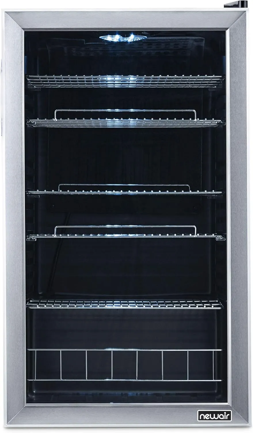 NewAir Beverage Refrigerator Cooler - 126 Cans Free Standing with Right Hinge Glass Door, Mini Fridge Beverage Organizer Perfect For Beer, Wine, Soda, And Cooler Drinks