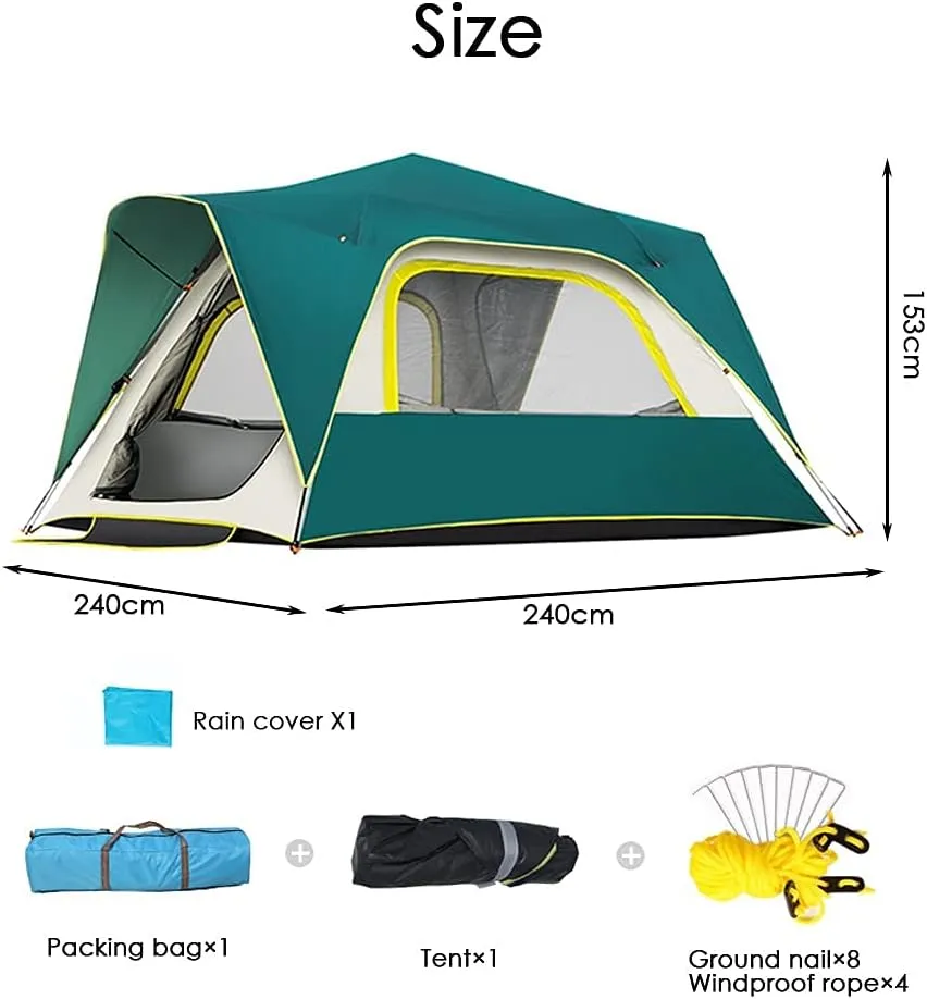 NIEH 4-5 Person/Man Tent, Camping Instant Pop Up Tents, Family Tent for Outdoor Camping, Double Layer 4 Season Tents Big Family Shelter for Backpacking Beach Picnic-240x240x153cm