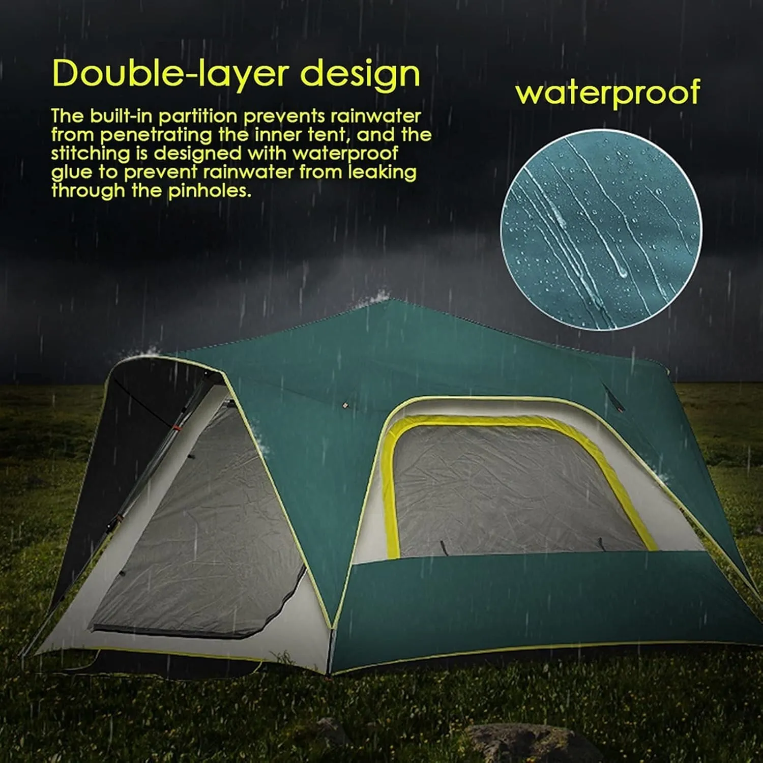 NIEH 4-5 Person/Man Tent, Camping Instant Pop Up Tents, Family Tent for Outdoor Camping, Double Layer 4 Season Tents Big Family Shelter for Backpacking Beach Picnic-240x240x153cm