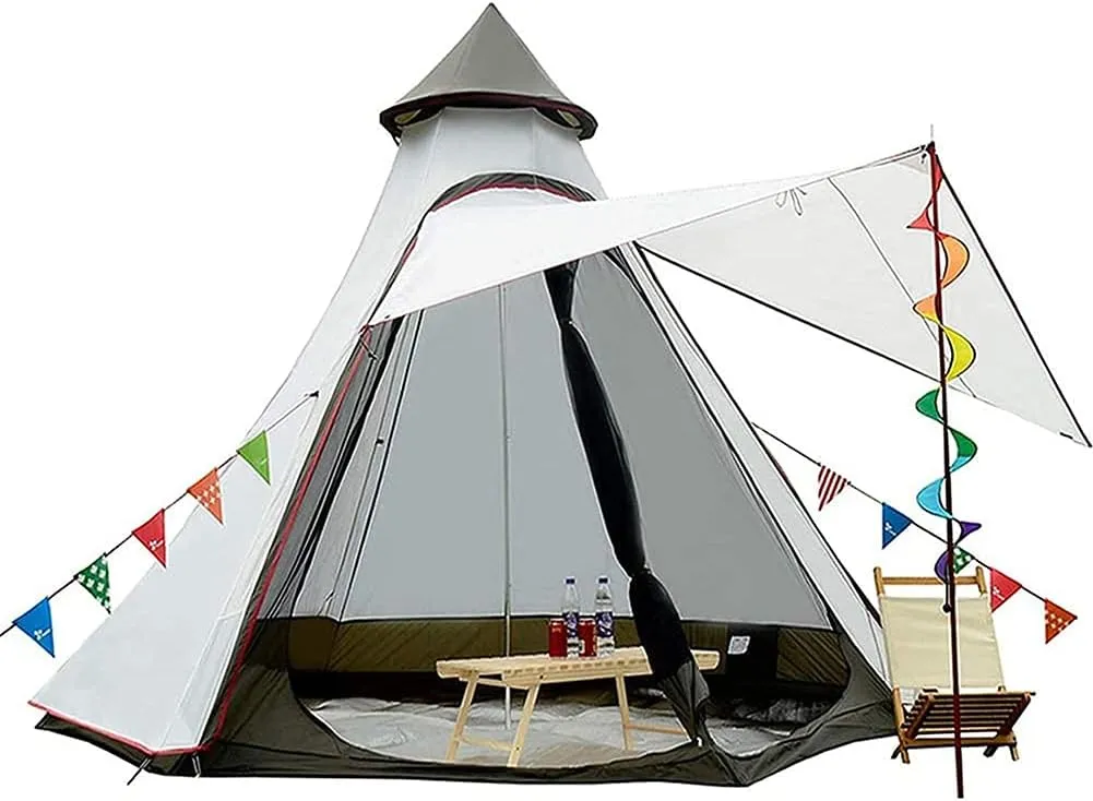 NIEH Camping Pyramid Teepee Tent Adult Tent Double Layers Indian Tent Yurt Tent Tower Post Bell Tent for Outdoor Family Trip