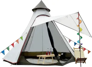 NIEH Camping Pyramid Teepee Tent Adult Tent Double Layers Indian Tent Yurt Tent Tower Post Bell Tent for Outdoor Family Trip