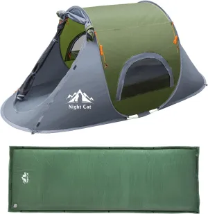 Night Cat Pop-up Camping Tent with Self-Inflating Sleeping Pad 1 Person Tent Waterproof Instant Easy Setup Outdoor Tent