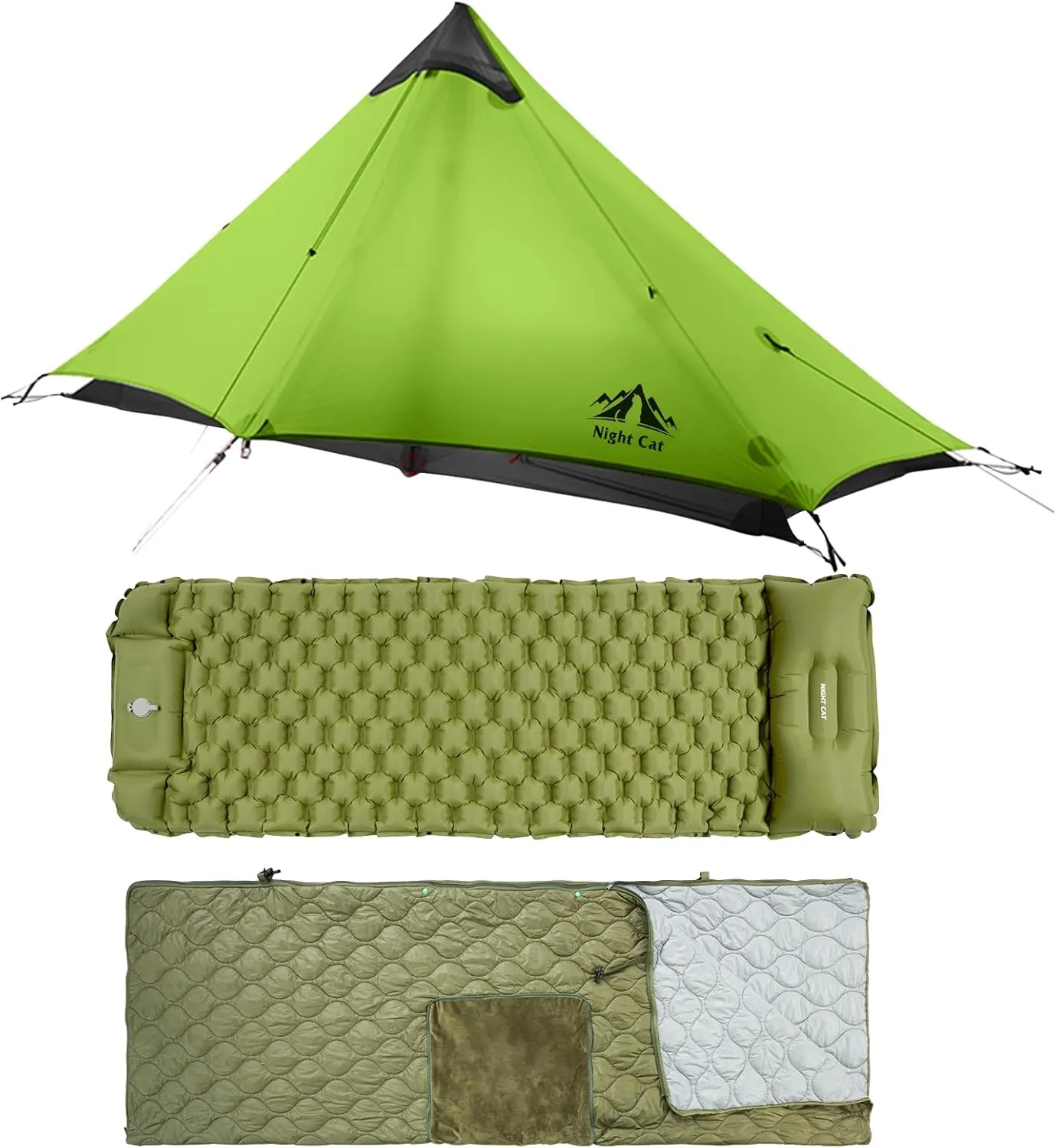 Night Cat Ultralight Tent Combo with Wearable Sleeping Bags and Inflatable Sleeping Pads