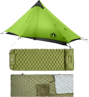 Night Cat Ultralight Tent Combo with Wearable Sleeping Bags and Inflatable Sleeping Pads