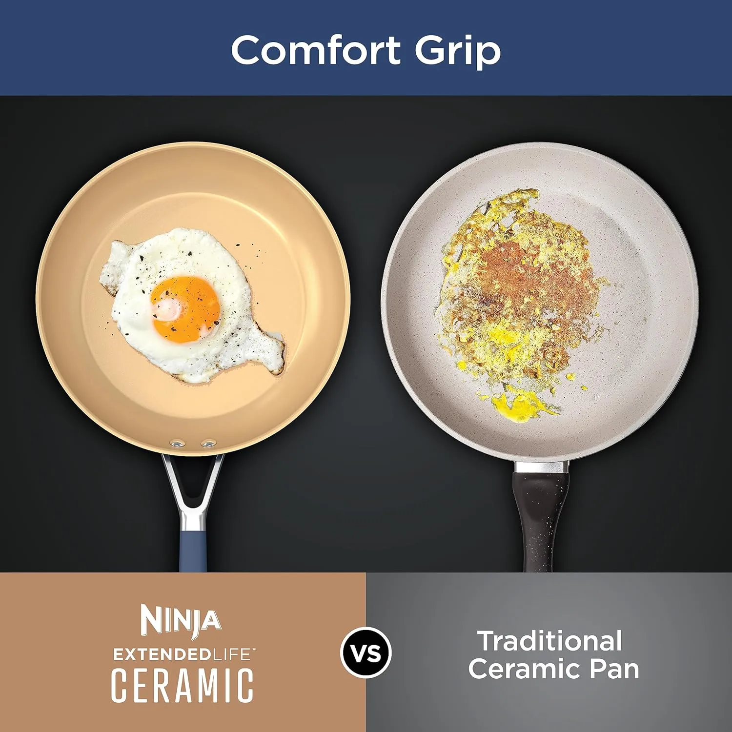 Ninja Ceramic Cookware Set, Extended Life 11-Piece Kitchen Cookware Sets with Comfort Grip, Nonstick Fry Pans, Pots, PTFE Free, Oven & Dishwasher Safe, Stovetop Compatible, Navy Blue, CW49011