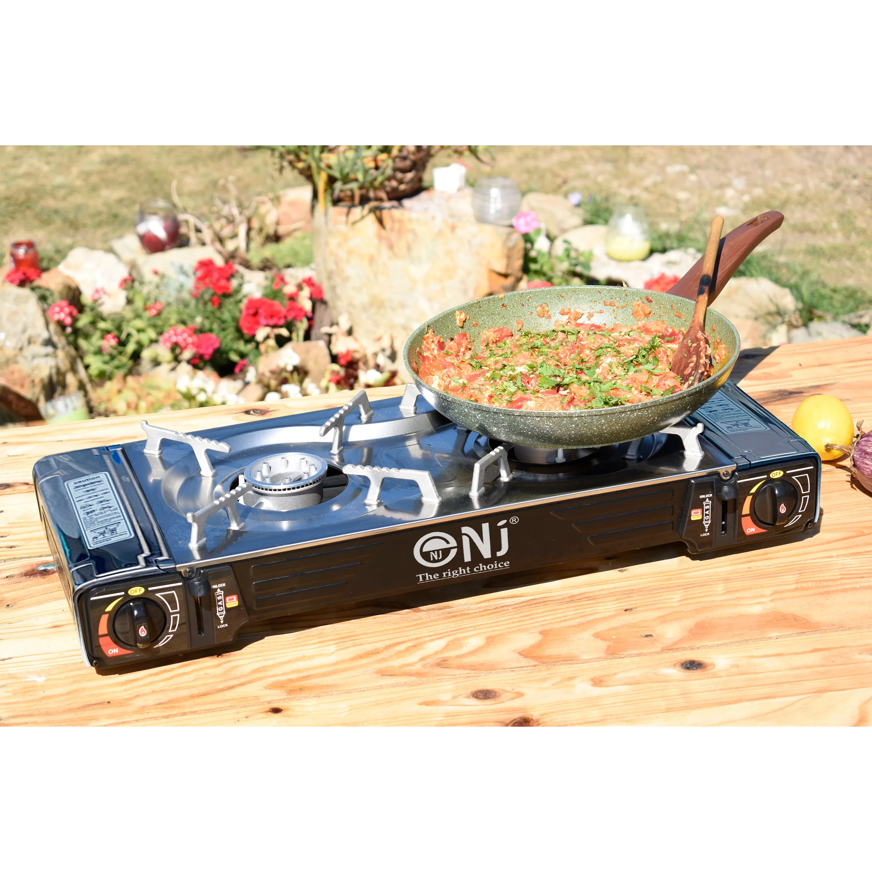 NJ SG-2S Portable Double Burner Stainless Steel Camp Gas Stove Butane BBQ Outdoor Cooker
