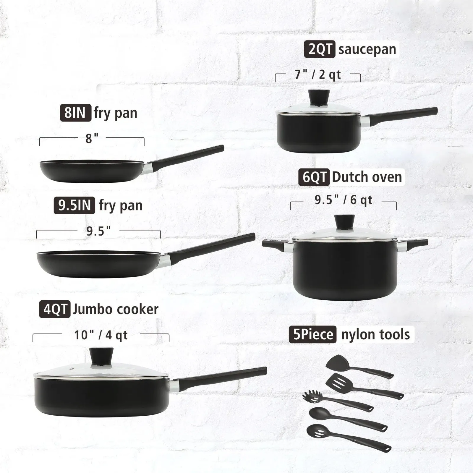 Nonstick 13  Set, Black Cookware Wholesale pricing LunaLulink Alloy 7月24日 support Aluminum Piece