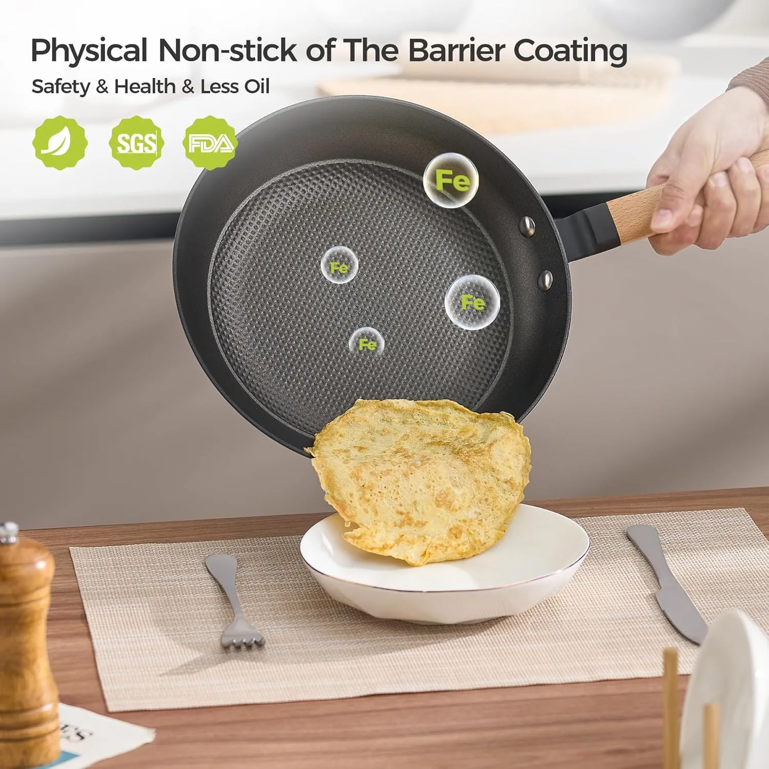 Nonstick Frying Pan 10 inch, Ceramic Cast Iron Skillet, Lightweight Pre-seasoned Cast Iron Pan with Detachable Handle, Dishwasher & Oven Safe, Free of PFAS and PFOA