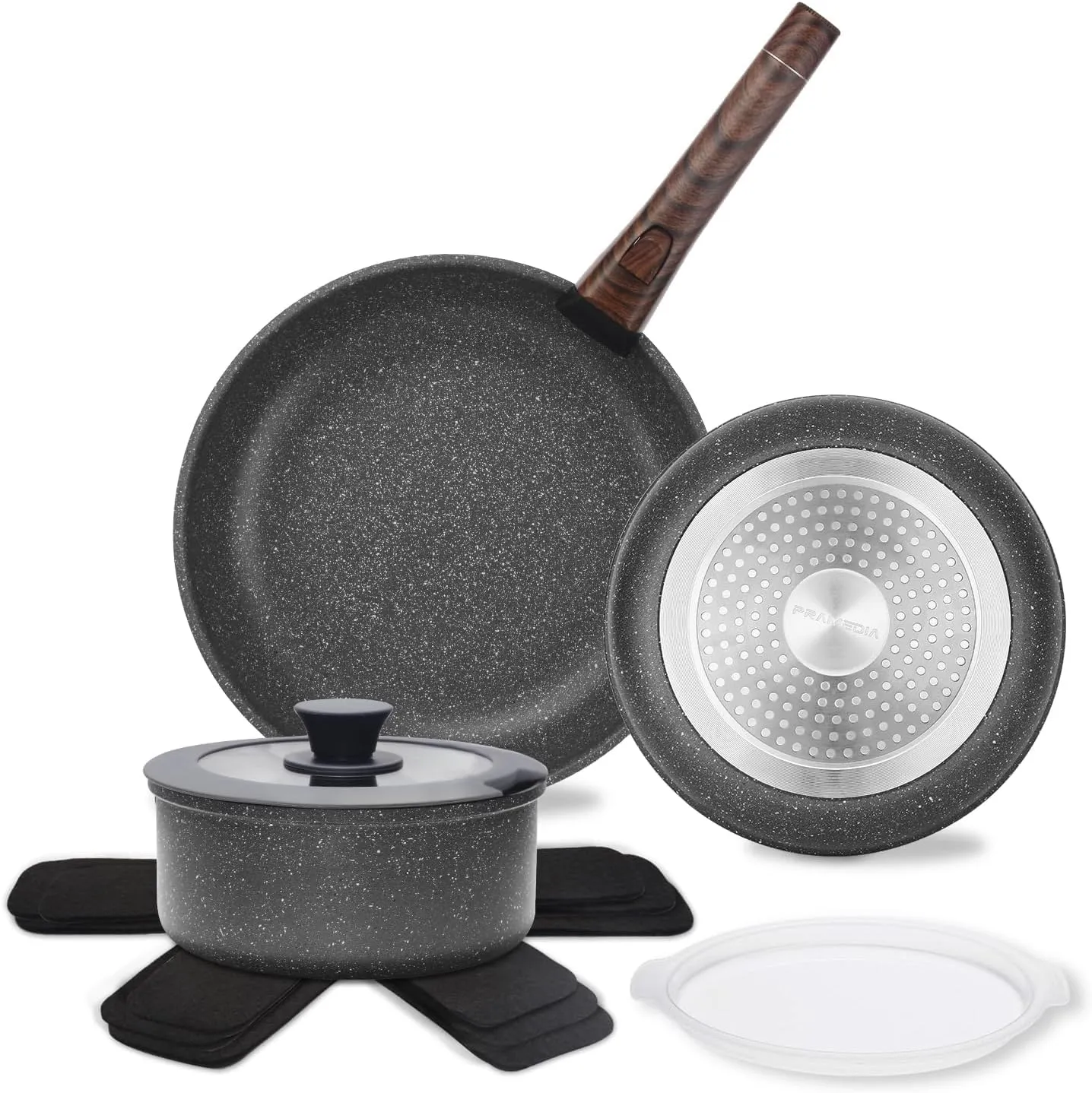 Nonstick Pots and Pans Set with Germany Granite Coating, Induction Cookware Sets with Removable Handle,Stackable RV Cooking Set with Detachable Handle, Dishwasher/Oven Safe, Dark Gray