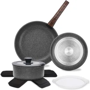 Nonstick Pots and Pans Set with Germany Granite Coating, Induction Cookware Sets with Removable Handle,Stackable RV Cooking Set with Detachable Handle, Dishwasher/Oven Safe, Dark Gray