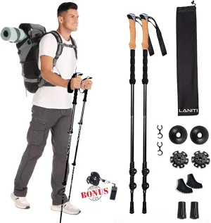 Nordic Walking Stick Adjustable Locks Expandable to 54" Lightweight Trekking Hiking Poles 10 Replacement Tips