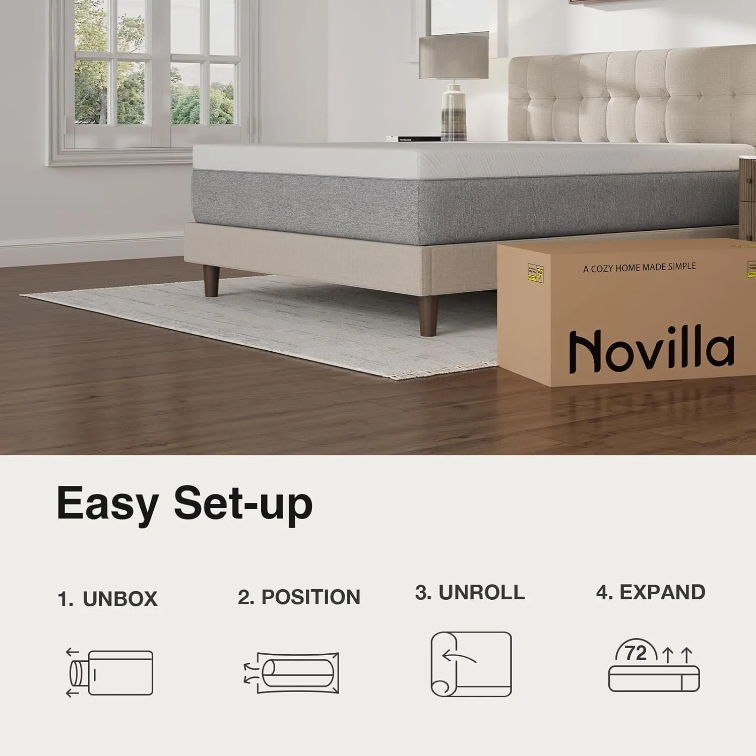 Novilla 14 Inch Mattress Queen, Gel Memory Foam Queen Mattress in a Box with Comfort Foam for Contour Support & Motion Isolation & Edge Support, CertiPUR-US Certified
