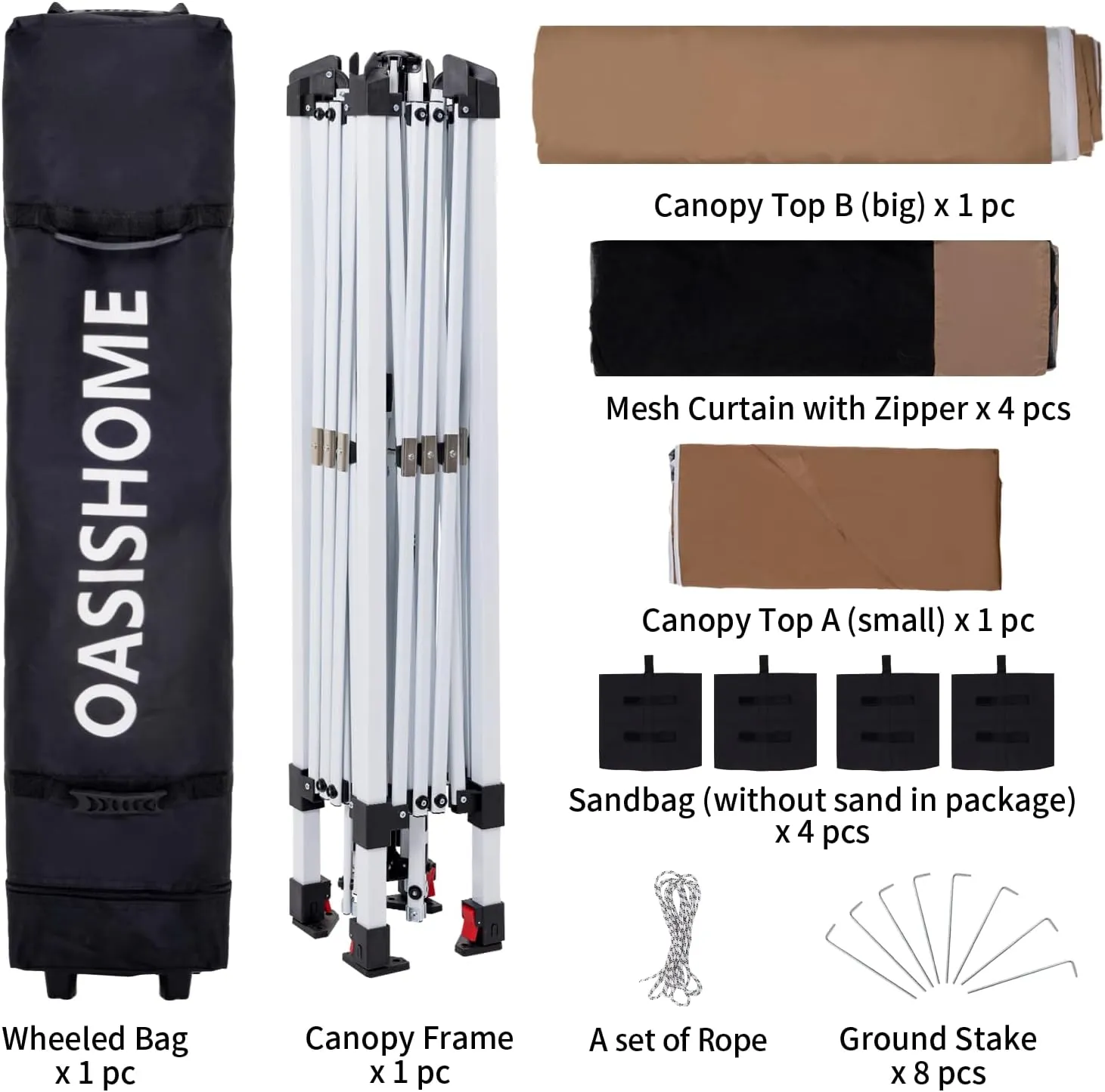 OASISHOME Pop-up Gazebo Portable Instant Canopy Tent 12x12, One-Push Locking System, with 4 Mesh Sidewall, Wheeled Bag, for Patio/Backyard/Outdoor/Parties/Events (Khaki)