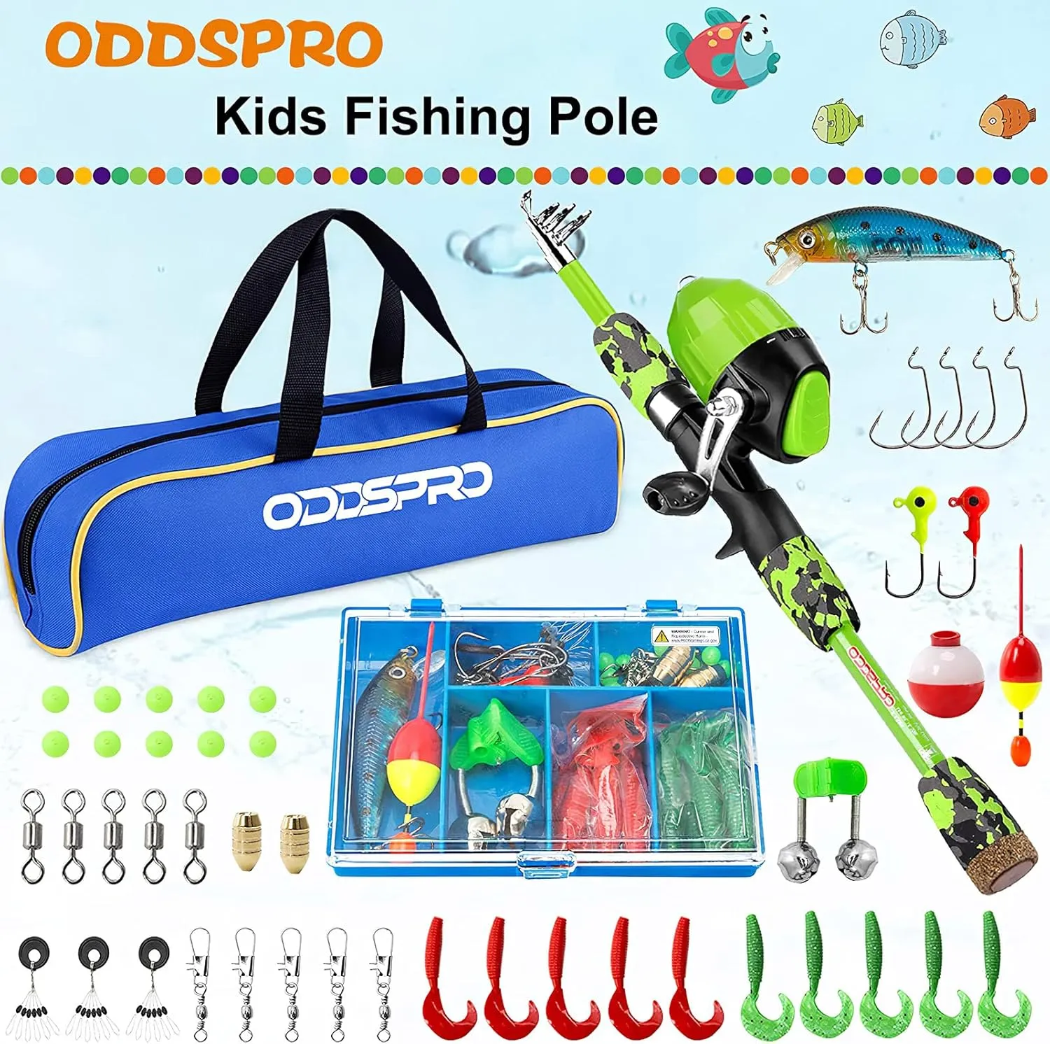ODDSPRO Kids Fishing Pole Pink, Portable Telescopic Fishing Rod and Reel Combo Kit - with Spincast Fishing Reel Tackle Box for Girls, Youth