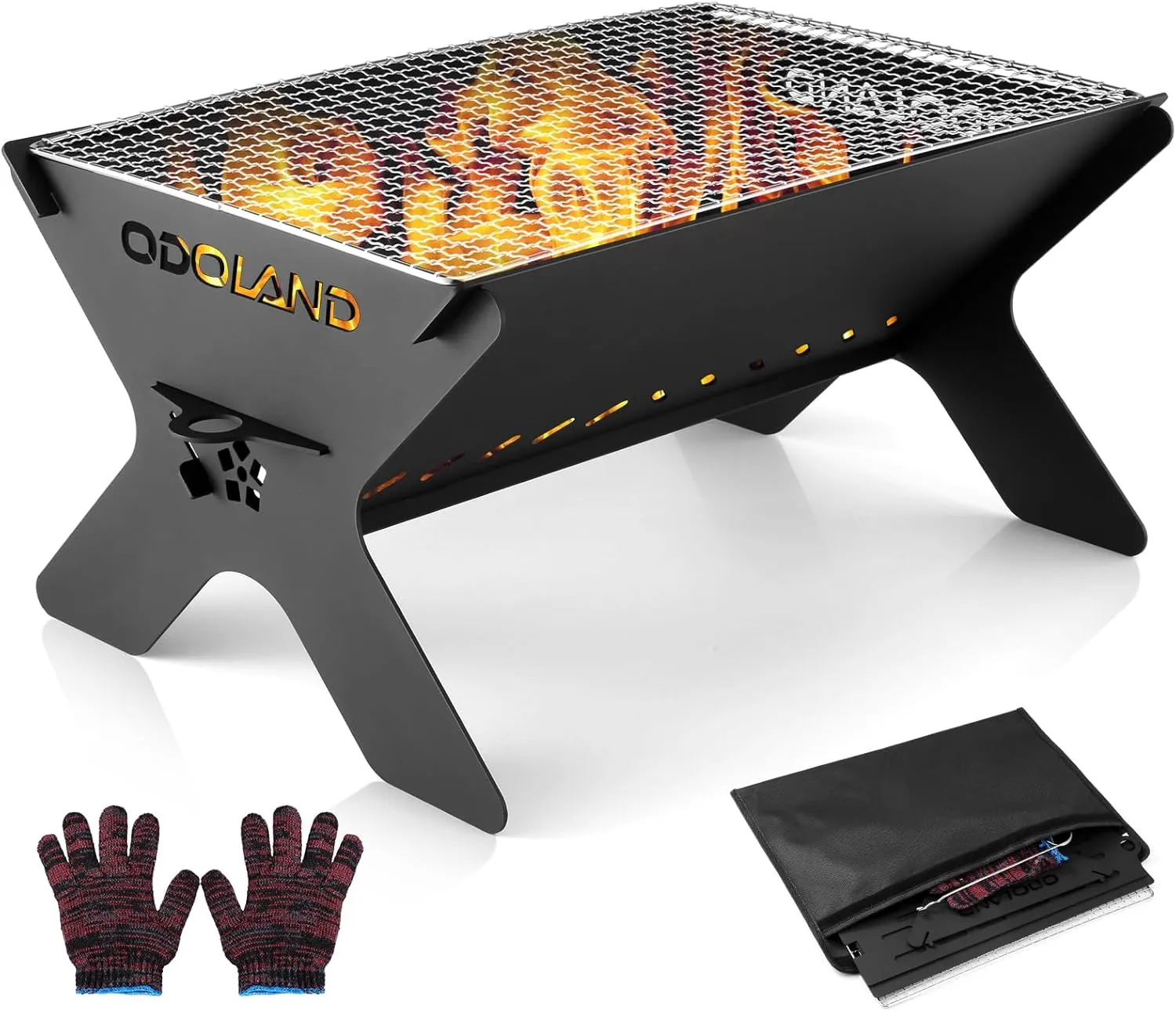 Odoland Camping Campfire Grill, Portable Folding Charcoal Grills, Backpacking BBQ Grill, Heavy Duty Firepit Grill with Carry Bag for Outdoor Cooking, Bonfire, Patio, Backyard