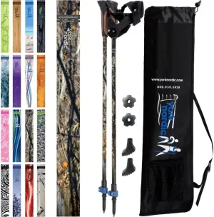 Official Nordic Walking Poles - True Classic Nordic Glove Grips, Lightweight, Adjustable, and Collapsible -2 Pieces w/flip Locks, Detachable Feet and Travel Bag by York Nordic - Heights 5'4"-6'2"