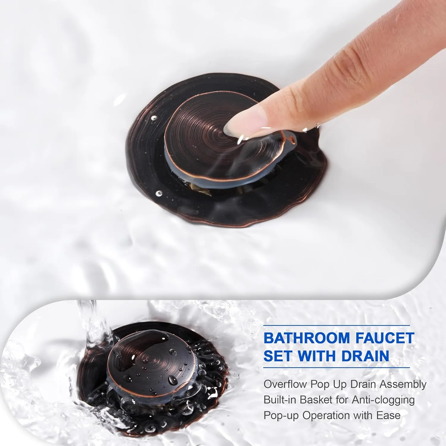 Oil Rubbed Bronze Bathroom Sink Waterfall Faucet with Pop Up Drain Stopper & Supply Lines, 4 in Centerset Bathroom Vanity Faucet 2 Handles 2 or 3 Holes Faucet for Lavatory Bathroom Basin