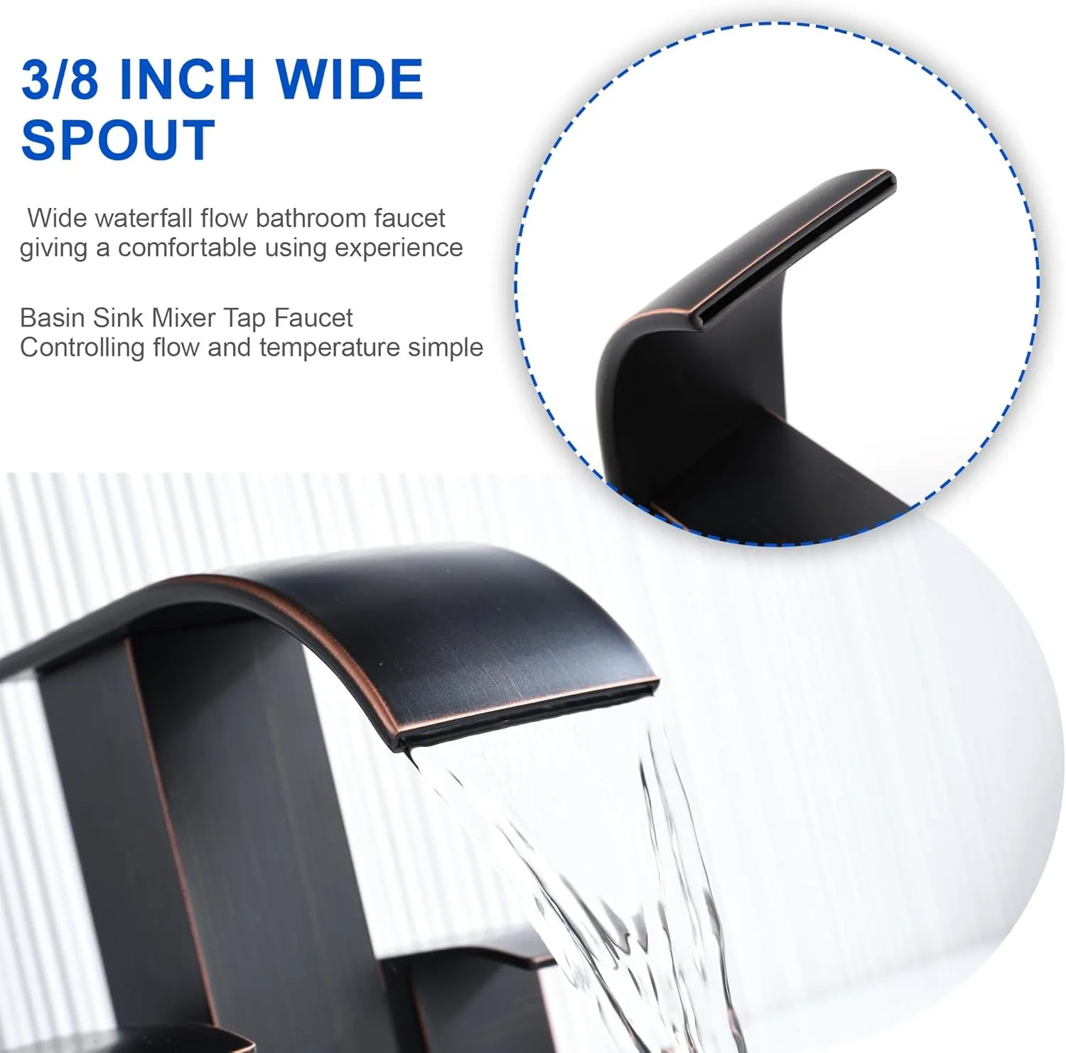 Oil Rubbed Bronze Bathroom Sink Waterfall Faucet with Pop Up Drain Stopper & Supply Lines, 4 in Centerset Bathroom Vanity Faucet 2 Handles 2 or 3 Holes Faucet for Lavatory Bathroom Basin