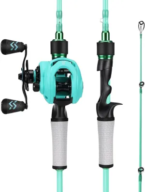 One Bass Spirit Flame Fishing Rod Reel Combo, Spinning & Baitcasting Fishing Pole with Graphite 2Pc Blanks, Stainless Steel Guides