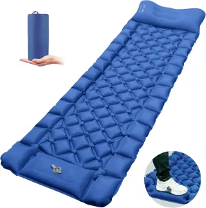 ONTYZZ Sleeping Pad for Camping Ultralight Inflatable Sleeping Pad with Built-in Foot Pump Upgraded Durable Compact Camping Air Pad for Camping Hiking Traveling, Blue, 193*60*7cm