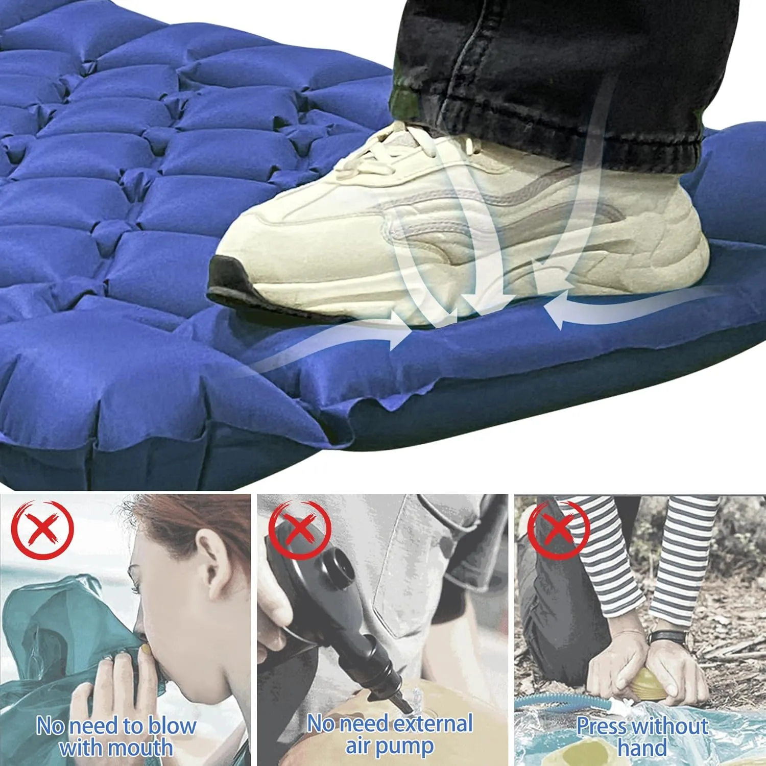 ONTYZZ Sleeping Pad for Camping Ultralight Inflatable Sleeping Pad with Built-in Foot Pump Upgraded Durable Compact Camping Air Pad for Camping Hiking Traveling, Blue, 193*60*7cm