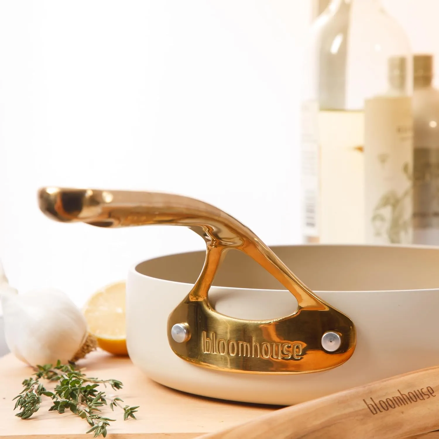 Oprah's Favorite Things - 8 Inch Heavy Duty Aluminum Premium PFA Free Ceramic Nonstick Saute/Deep Frying Pan Skillet - Almond Cream w/Gold Handle