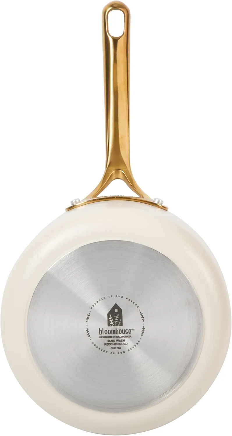 Oprah's Favorite Things - 8 Inch Heavy Duty Aluminum Premium PFA Free Ceramic Nonstick Saute/Deep Frying Pan Skillet - Almond Cream w/Gold Handle