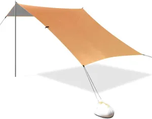 Orange Foldable Beach Canopy UPF50  Protection Easy Setup Sun Shade with Carrying Bag for Camping Trips, Fishing, Backyard Fun or Picnics