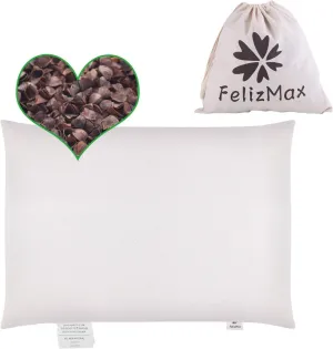 Organic Buckwheat Pillow for Sleeping, 100% Natural Premium buckwheat hulls, Organic Cotton Cover for Cool Sleep, Neck Support for Back and Side Sleepers, Buckwheat Pillow Refill-Travel Size(15” x 9”)