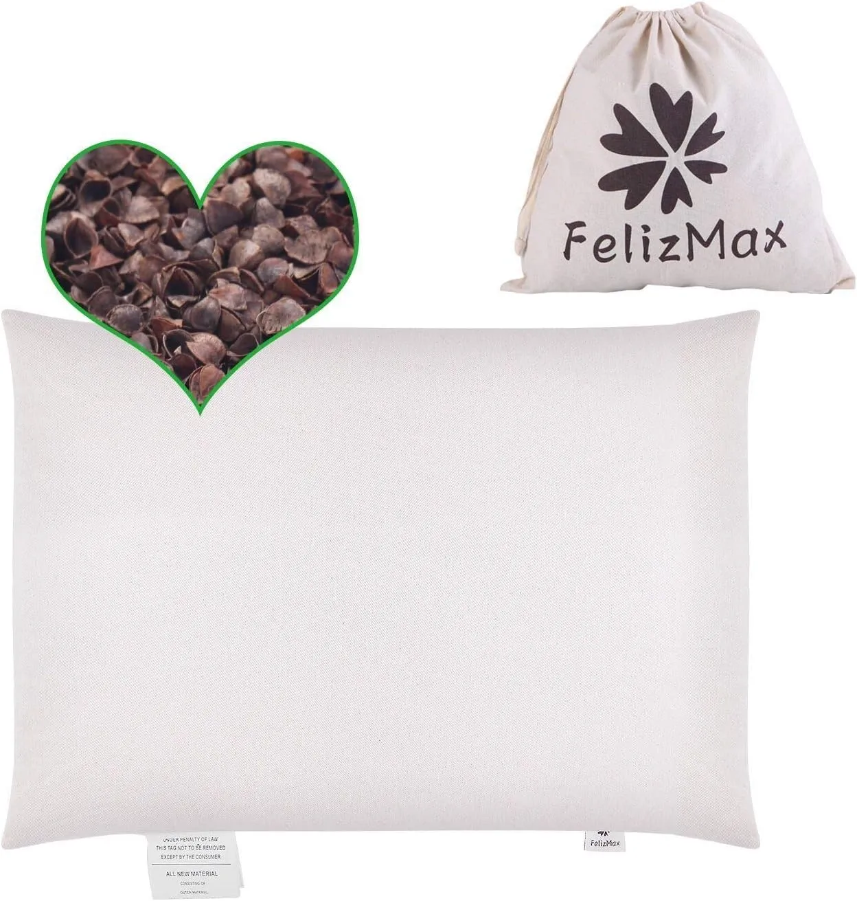Organic Buckwheat Pillow for Sleeping, 100% Natural Premium buckwheat hulls, Organic Cotton Cover for Cool Sleep, Neck Support for Back and Side Sleepers, Buckwheat Pillow Refill-Travel Size(15” x 9”)