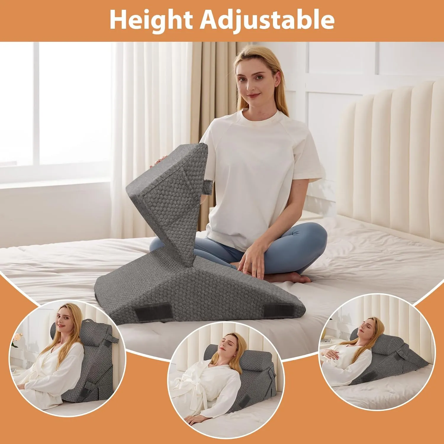 Orthopedic Bed Wedge Pillow Set 3Pcs, Adjustable Memory Foam, Pillow Wedge for Post Surgery, Back Pain Relief, Triangle Pillows for Acid Reflux, Snoring, GERD, Dark Grey