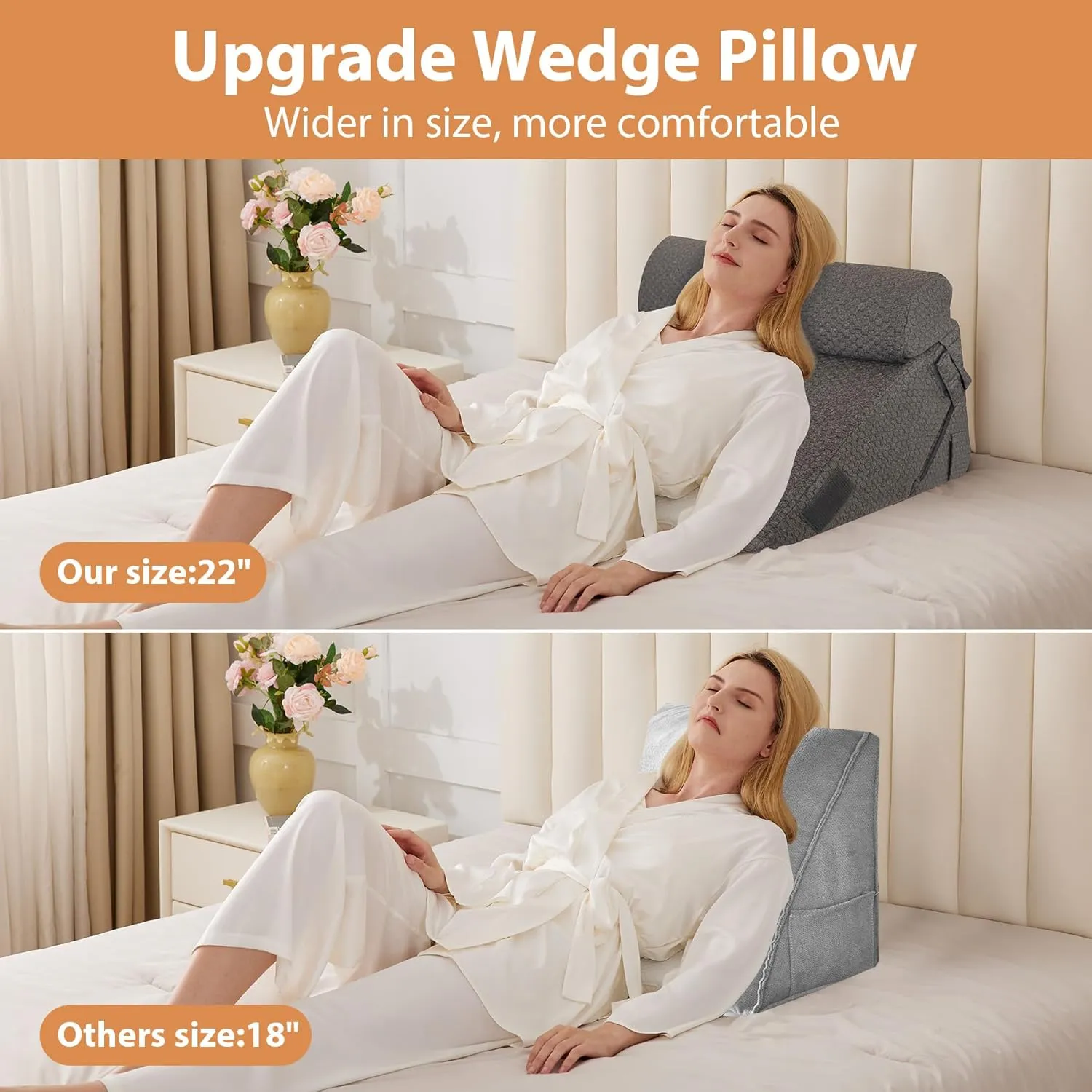 Orthopedic Bed Wedge Pillow Set 3Pcs, Adjustable Memory Foam, Pillow Wedge for Post Surgery, Back Pain Relief, Triangle Pillows for Acid Reflux, Snoring, GERD, Dark Grey