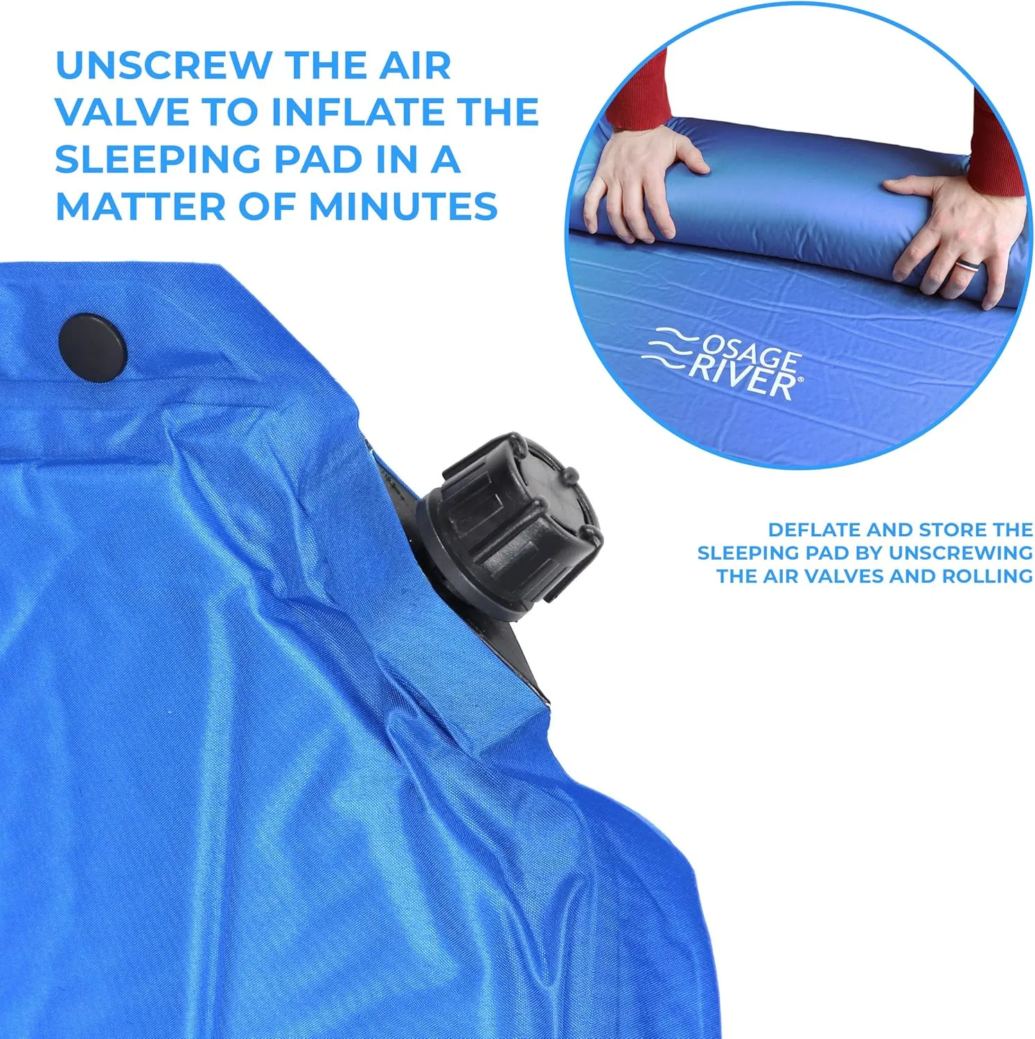 OSAGE RIVER Self Inflating Sleeping Pad with Built-in Pillow, Compact Memory Foam Sleep Mat, Camping Air Mattress for Tent, Travel, Backpacking, or Hiking