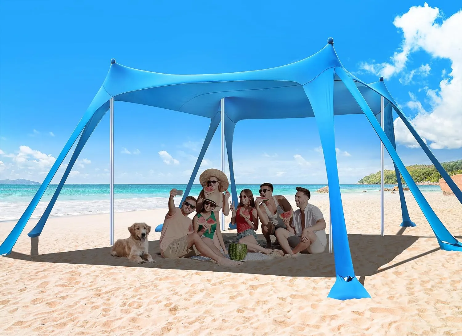 Osoeri Beach Tent, Camping Sun Shelter UPF50  with 8 Sandbags, Sand Shovels, Ground Pegs & Stability Poles, Outdoor Shade Beach Canopy for Camping Trips, Fishing, Backyard Fun or Picnics