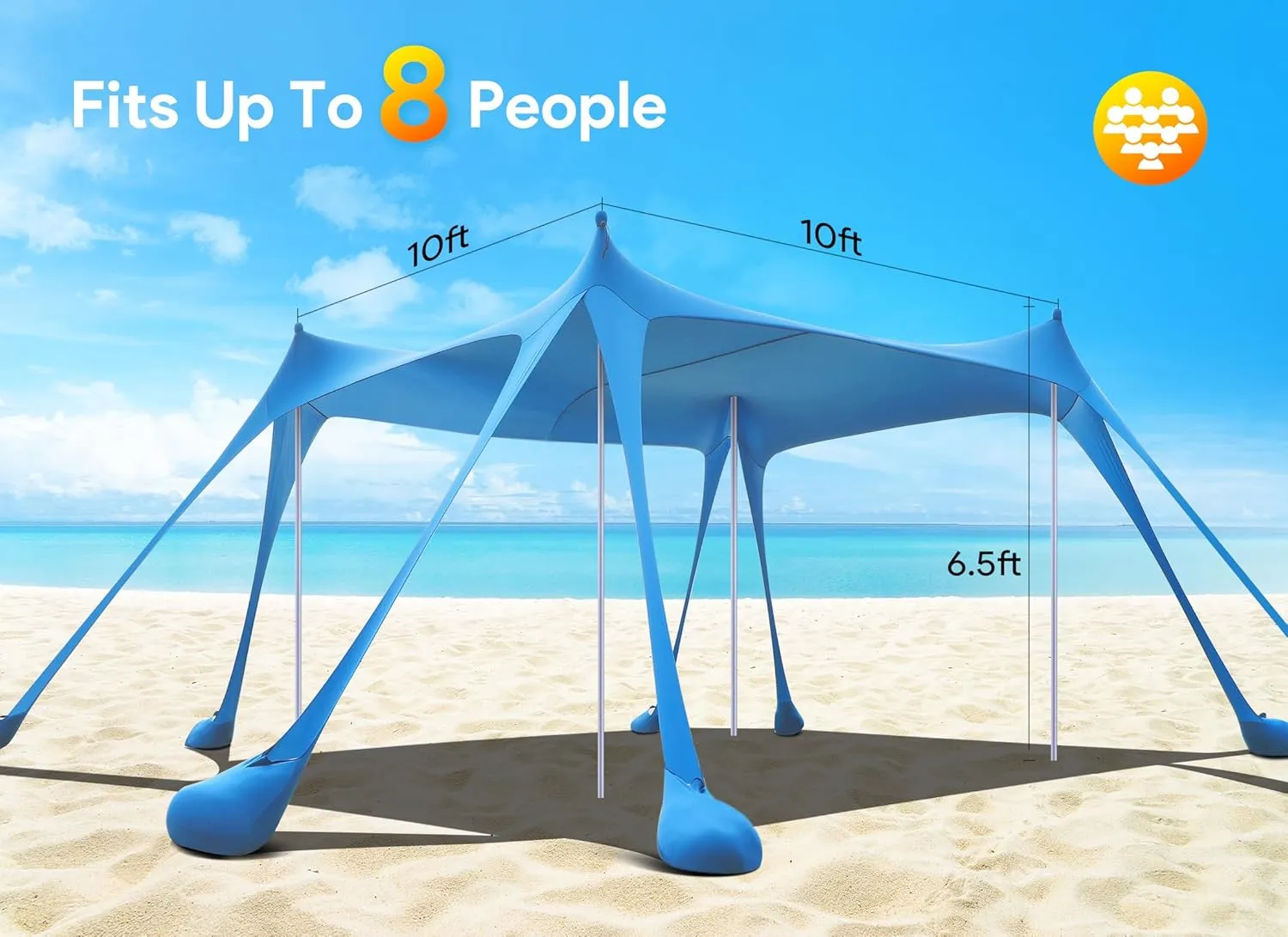 Osoeri Beach Tent, Camping Sun Shelter UPF50  with 8 Sandbags, Sand Shovels, Ground Pegs & Stability Poles, Outdoor Shade Beach Canopy for Camping Trips, Fishing, Backyard Fun or Picnics
