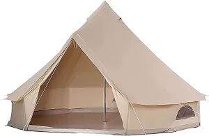 Outdoor Bell Tents Large Canvas Glamping Yurt Tent with Zipped Groundsheet and Chimney for Family Camping Hiking Hunting Party Shelter, 3/4/5/6m (4m/13.1ft) (4m/13.1ft)