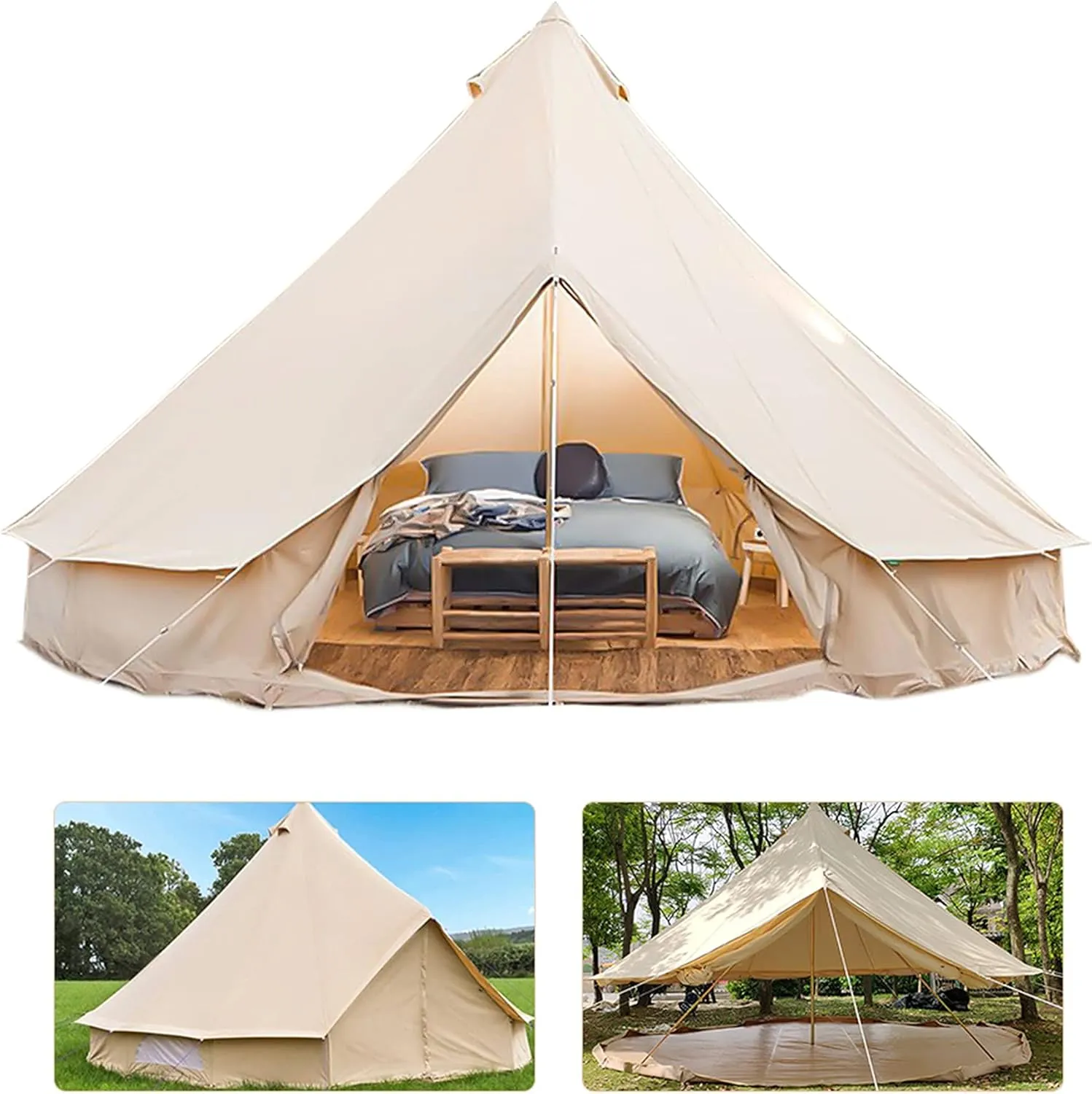 Outdoor Bell Tents Large Canvas Glamping Yurt Tent with Zipped Groundsheet and Chimney for Family Camping Hiking Hunting Party Shelter, 3/4/5/6m (4m/13.1ft) (4m/13.1ft)