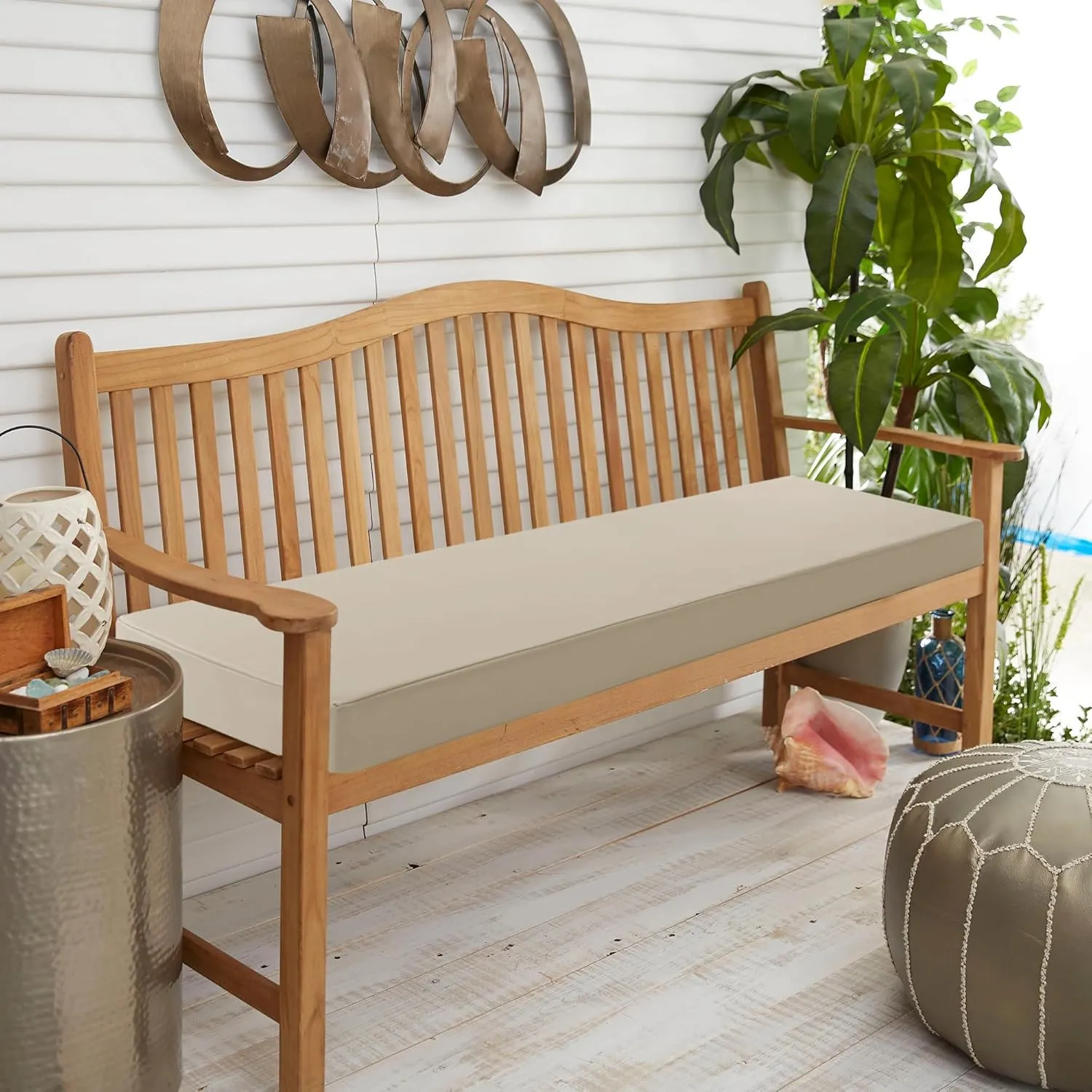 Outdoor Bench Cushion: Waterproof and Fade Resistant Patio Furniture Cushions - Non-Slip Bench Pad Cushion with Removable Cover for Garden Swing Porch Sofa Settee, 48 x 18 x 3 Inch, Beige