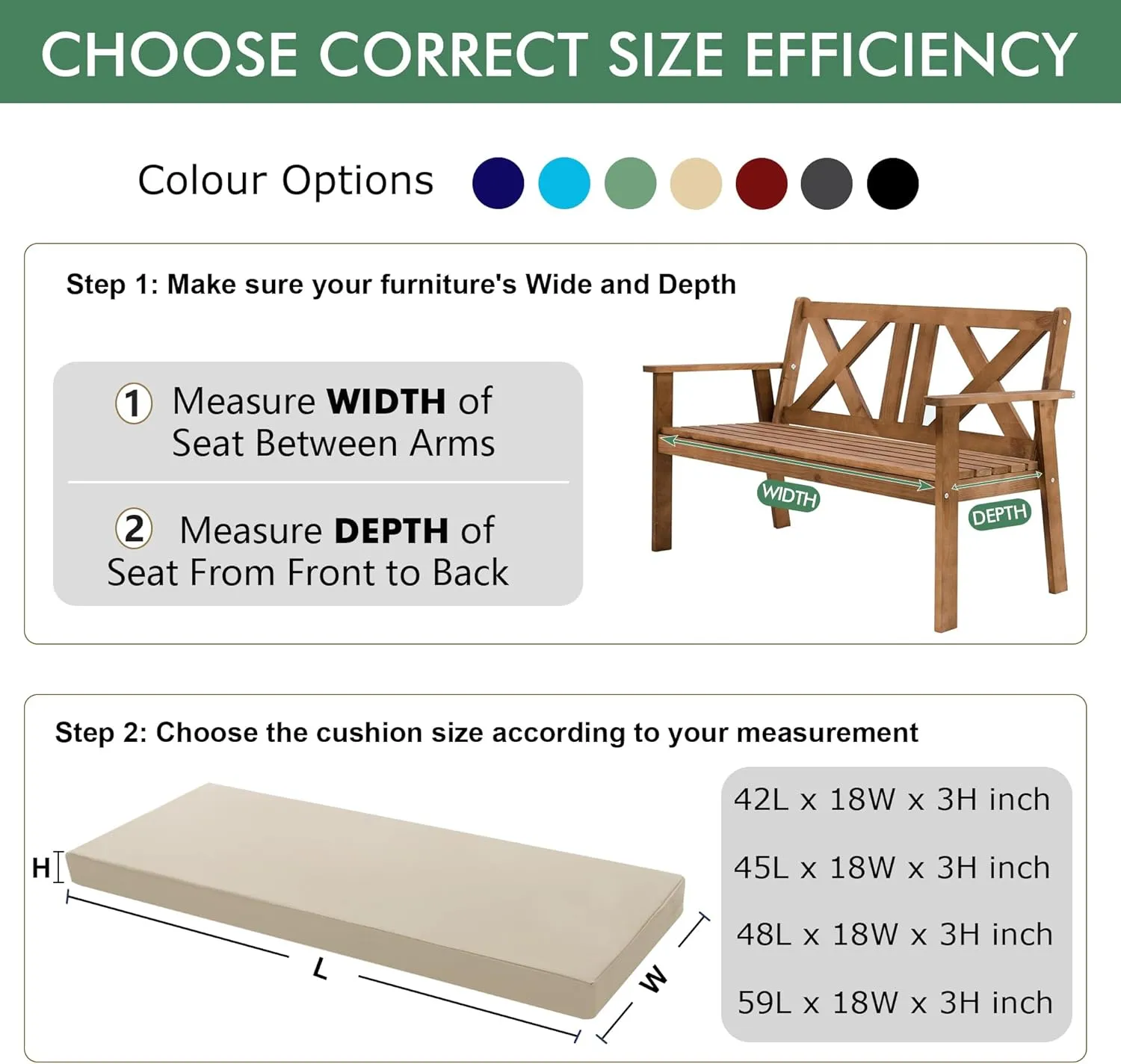 Outdoor Bench Cushion: Waterproof and Fade Resistant Patio Furniture Cushions - Non-Slip Bench Pad Cushion with Removable Cover for Garden Swing Porch Sofa Settee, 48 x 18 x 3 Inch, Beige