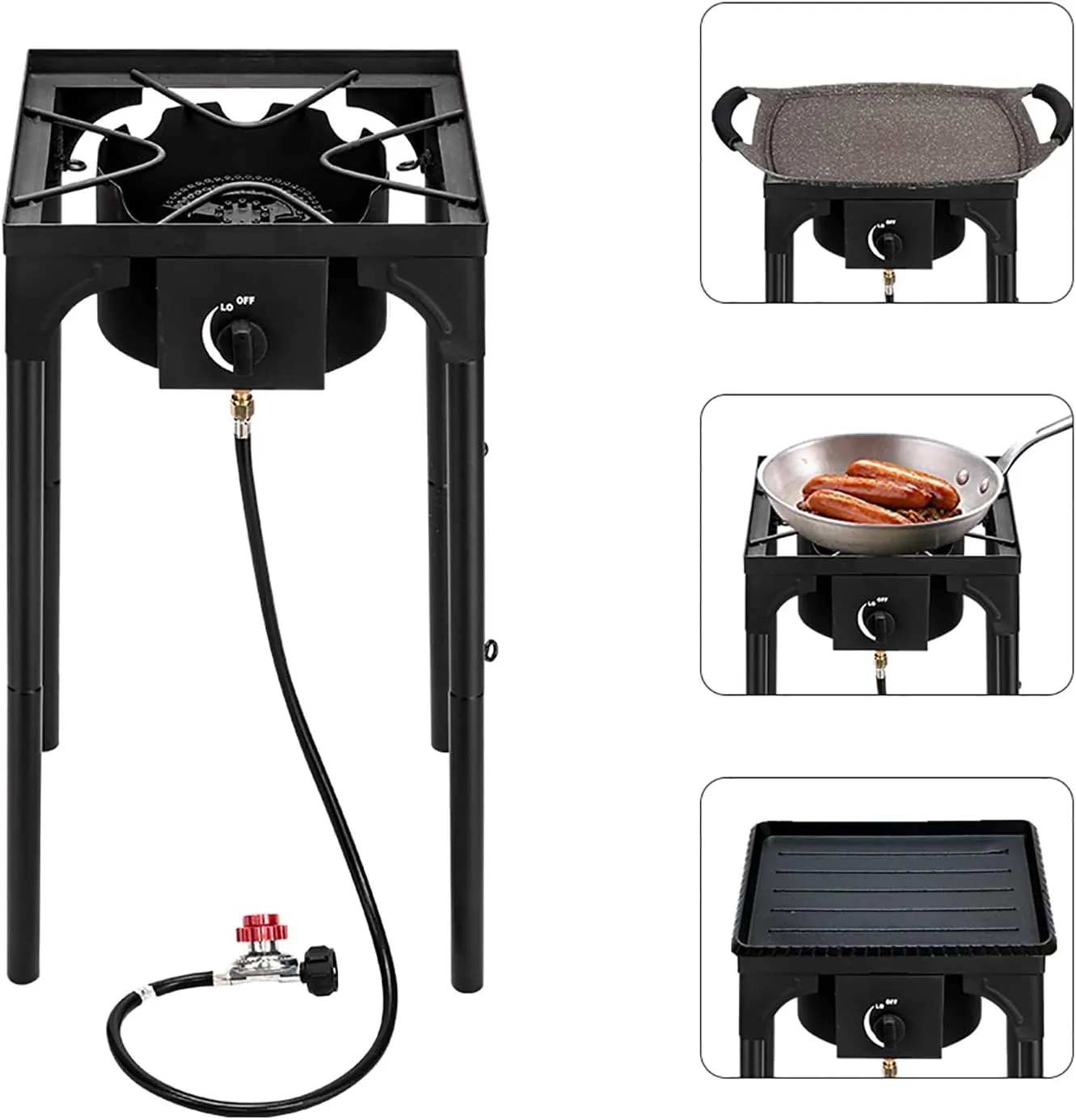 Outdoor Camp Stove Propane 75000 BTU High Pressure Propane Gas Cooker 0-20 Psi Adjustable Portable Single Burner Cast Iron Patio Cooking for Outdoor Kitchen Hunting Fishing Backyard
