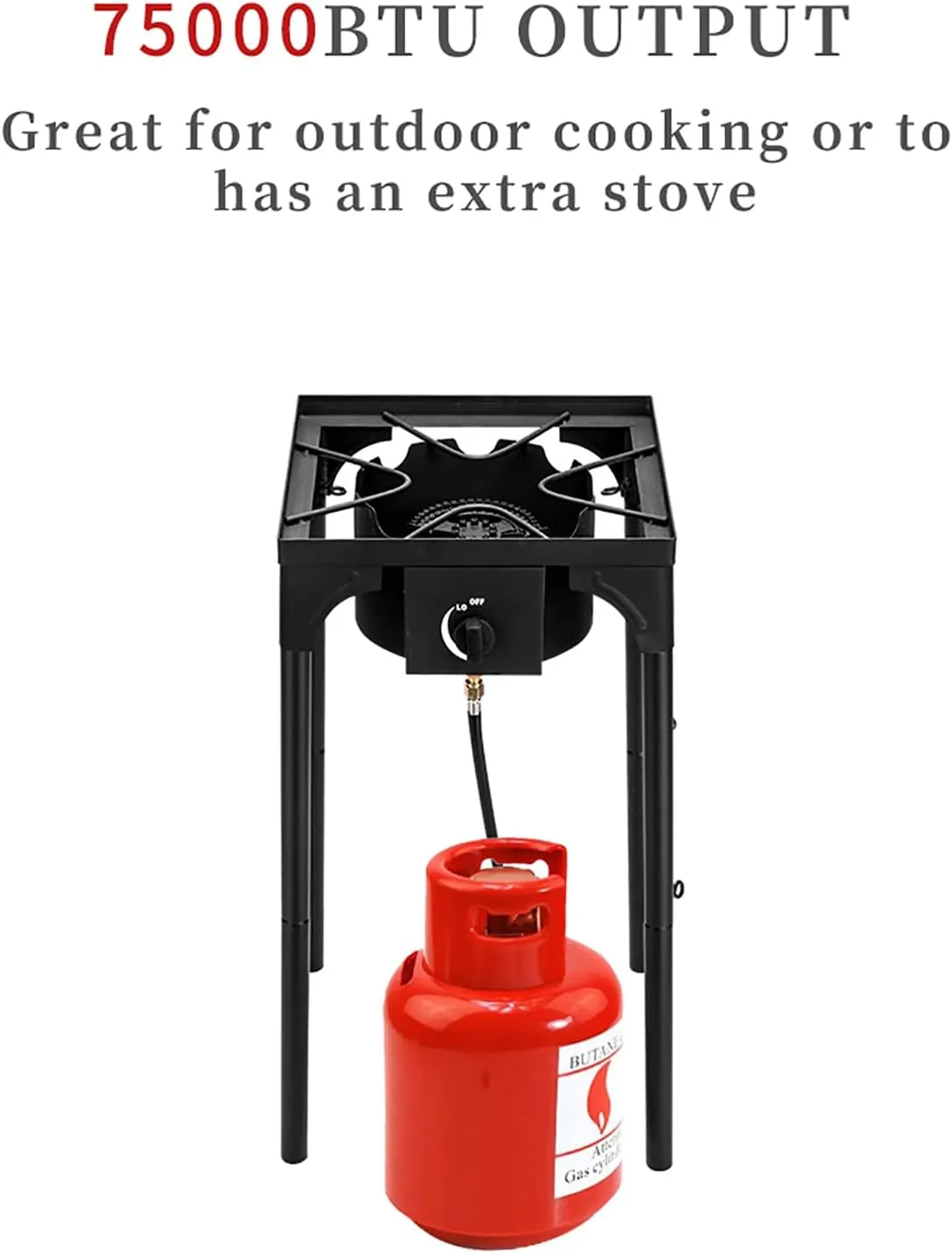 Outdoor Camp Stove Propane 75000 BTU High Pressure Propane Gas Cooker 0-20 Psi Adjustable Portable Single Burner Cast Iron Patio Cooking for Outdoor Kitchen Hunting Fishing Backyard