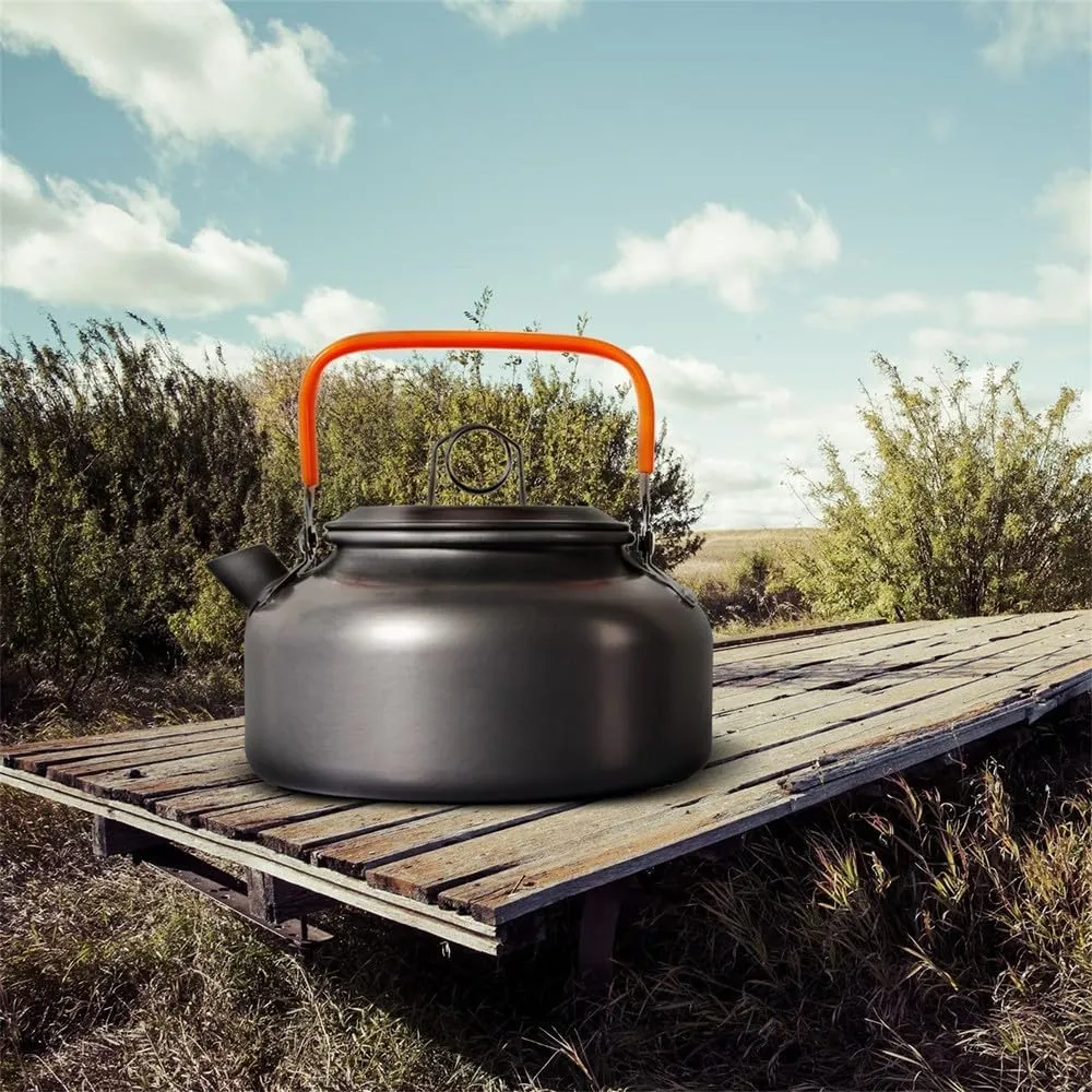 Outdoor Camping Cookware Kit Aluminum Portable Nonstick Cooking Water Kettle Pot Pan Set For Hiking Picnic BBQ Tableware,Black,A