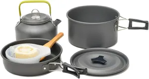 Outdoor Camping Cookware Kit Aluminum Portable Nonstick Cooking Water Kettle Pot Pan Set For Hiking Picnic BBQ Tableware,Black,A