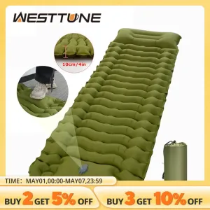 Outdoor Camping Inflatable Mattress - Thicken Sleeping Pad with Built-in Pillow & Pump for Travel, Hiking, Climbing